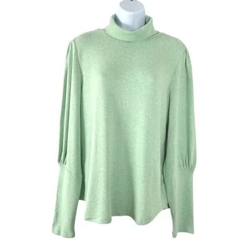 By Anthropologie Turtleneck Top Large Mint Green Puff Sleeve‎ NWT TP-2902